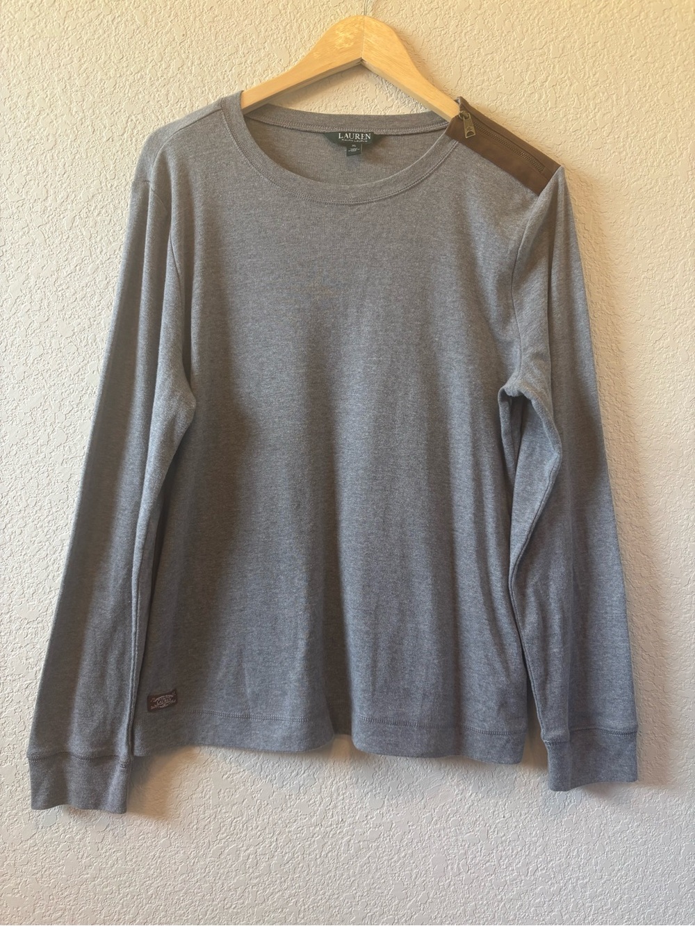 Lauren Ralph Lauren Womens Long-Sleeve Crewneck Shirt - Gray